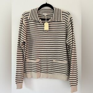 NWT JODIFL Striped Knit Split Neck Sweater Size L